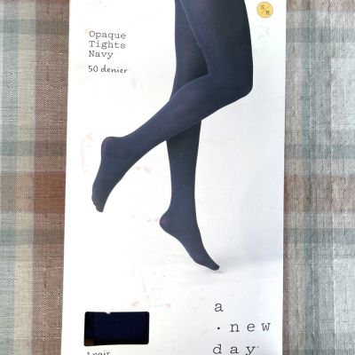 A New Day Women’s Size s/M Navy Opaque Footed Tights 50 Denier