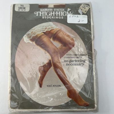 Vintage Seamless Stretch Thigh Hi Stockings Tall Suntone New In Packaging