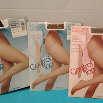 Vintage lot of 3 JCPenney Super Shaper Pantyhose Size Long Control Top