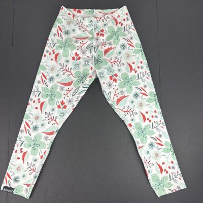 Spandits Leggings M Maine USA Made Stretch Capri Pants Active Wear Floral Green