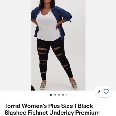 Torrid Women's Plus Size 1 Black Slashed Fishnet Underlay Premium Legging NWT