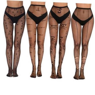 Halloween Fishnet Stockings Tights for women - 4 Pack Halloween High Waist