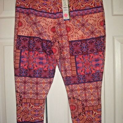 Ladies Plus Legging Capri Pants Size 0X ( 14W)  Multicolor Floral Nwt