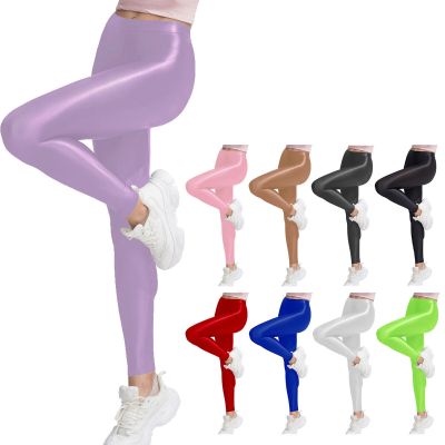 US Women's Glossy High Waist Yoga Pants Stretchy Workout Dance Skinny Leggings