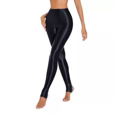 Women Oil Leggings Sexy Footstep Yoga Pants High Waist Compression Trousers