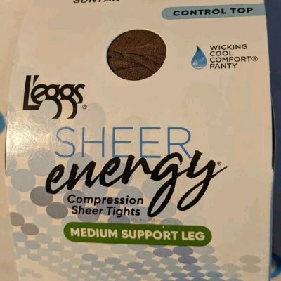 L'eggs Sheer Energy Compression Sheer Tights Control Top Suntan Q+ New