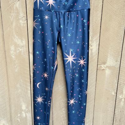 GOLDSHEEP Navy Stars & Moon Graphics Athletic Work Out Leggings - Women's Sz S