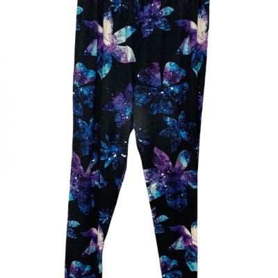 Leggings Depot Black and Purple Lotus floral Leggings Size 2XL