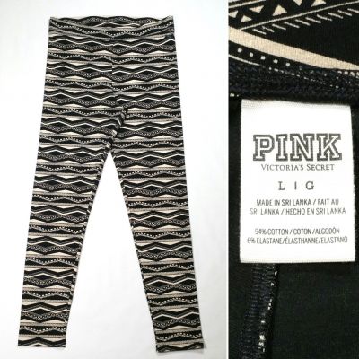 Victoria's Secret Pink Size Large Black Tan Leggings Striped Chevron Cotton