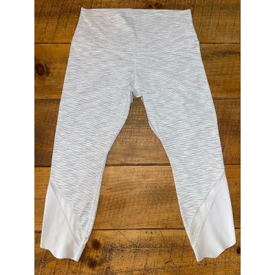 Womens Lululemon Wunder Under Crop High-Rise Scallop Leggings Gray White Mesh 12