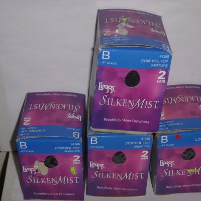 (8 Pair) Leggs Silken Mist  Control Top Sheer Pantyhose - B Jet Black 91289