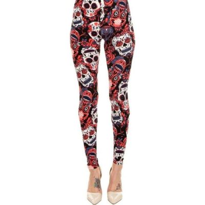 Plus Size Buttery Soft Pink Gray Petal Sugar Skull Leggings