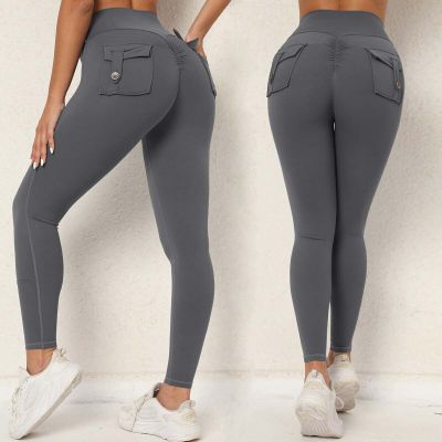 Women Cargo Yoga Leggings Pockets High Waist Tummy Control Stretch Workout Pants