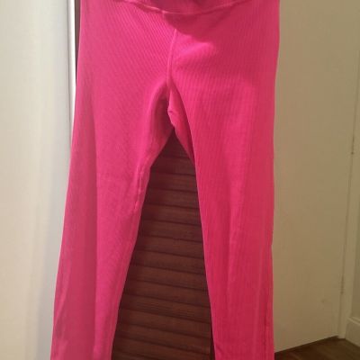 Gap fit women MED hot pink leggings workout pants RIBBED Wide Waistband