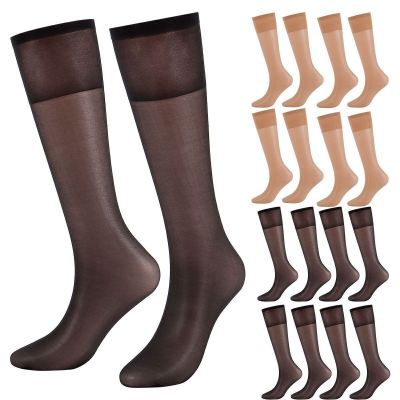 4 Pairs Womens Nylon Elastic Under Knee High Sheer Stockings Silk Long Socks New