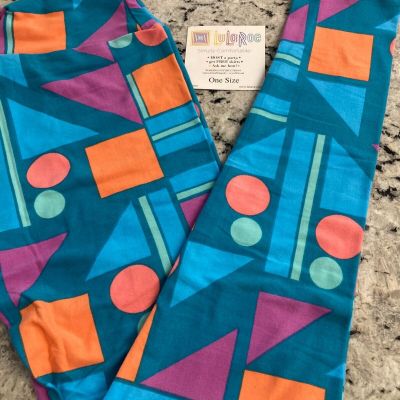 LuLaRoe One Size Blue, Pink, Orange, Purple Geometric Shapes on Blue Background