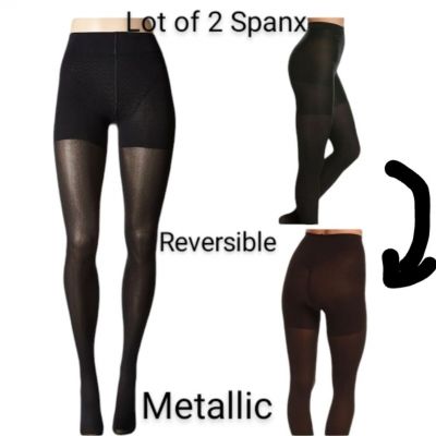 Lot of 2 Spanx Tights One Reversible black and brown And One Metallic shimmer A