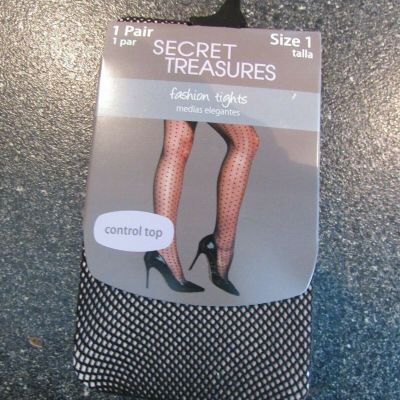 New Secret Treasures Fashion Tights Size 1 Black Control Top 1 Pair