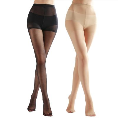 2 Pairs Women's Sheer Tights with Run-Resist20D Ladies High Waist Support Con...