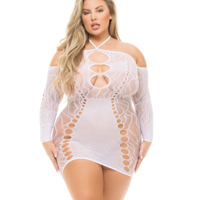 Pink Lipstick Plus Queen Animal Inside Dress Bodystocking White