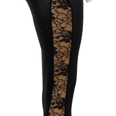 NWT Darque By Coquette Black Wetlook Leggings With Lace Size Large Halloween