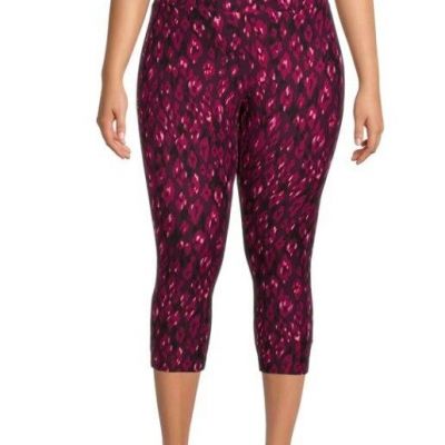 Terra & Sky Women's Printed Capri Leggings Size 1X (16W-18W) Cheetah Pink