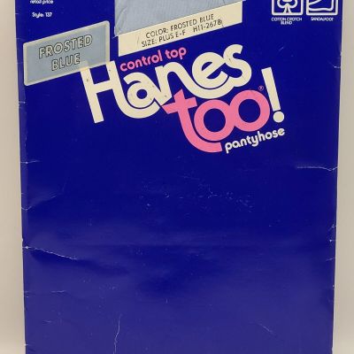 Vintage Hanes Too Control Top Pantyhose 137 Sz EF Color FROSTED BLUE SANDALFOOT