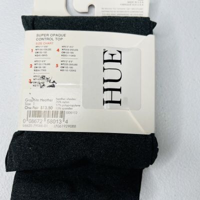 Hue Women's Graphite Heather Size 1 Super Opaque Tights with Control Top 1 Pair