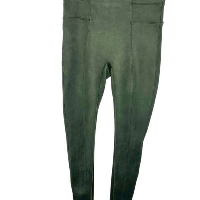 Spanx Suede Leggings L Moss Green Womens Pull On Skinny Leg High Rise Lined