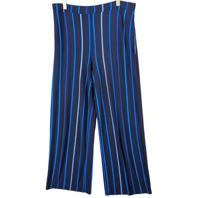 Susan Graver Leggings Womens Blue Black Stripe Liquid Knit Stretch Casual Sz L