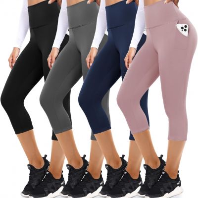 4 Pack Leggings with Pockets for Women,Soft High Waisted Tummy Control Workout Y