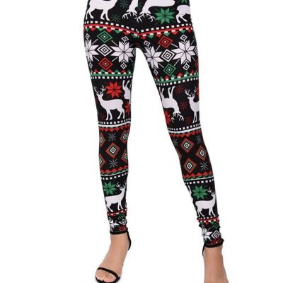 Planet Gold | Junior Women's Printed Reindeer Leggins | Small