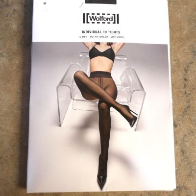 Wolford SZ M Black Individual Ultra Sheer 10 Denier Tights Mat Look 18382 Open