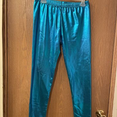 Leggings Shiny Blue/Turquoise Poly/Cotton/Spandex XL Used Good Condition Costume