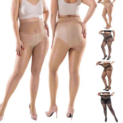 Women Plus Size Shiny High Glossy Sheer Stockings Dance Tights Pantyhose Hosiery