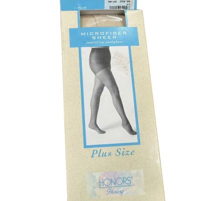 1994 Honors Hosiery Shell Control Top Pantyhose Microfiber Sheer Size Queen 1
