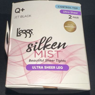 Legg’s Silken Mist Pantyhose/Tights Size Q+ Jet Black Control Top Ultra Sheer
