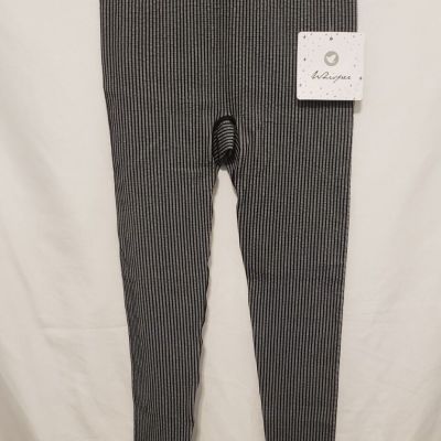 WHISPER Ribbed Leggings Small Black Gray Striped Hi Rise Capri