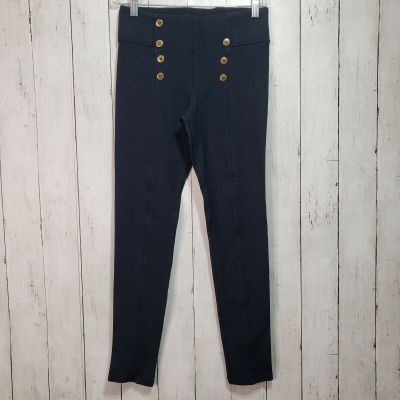 Zara Black Ponte Knit Leggings Sailor Style Buttons Size Medium
