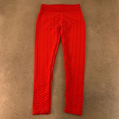 Women's Size Large Red High Waisted Butt Lifting Textured Full Length Leggings