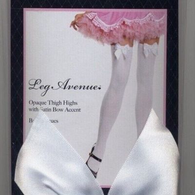 Stockings Opaque Satin Bow Accent Thigh High One Size Reg White Leg Avenue 6255