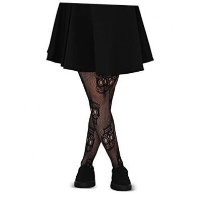 Black Fishnet Skull Tights - Gothic Day of the Dead Halloween Fish Net