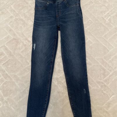 Spanx Womens Distressed High Waist Ankle Denim Leggings Medium Wash Size Small