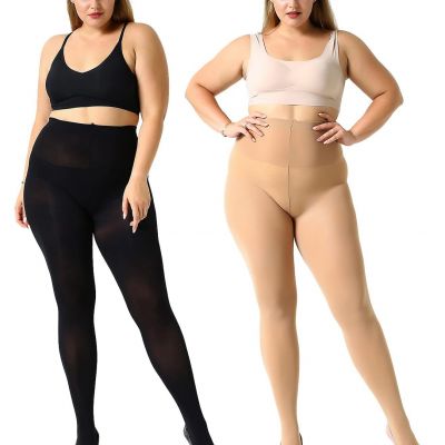 MANZI Women's Control Top Plus Size Tights for Women High Waist Opaque Pantyh...