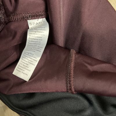 SPANX Faux Leather Shimmer Leggings in Burgundy Size Medium