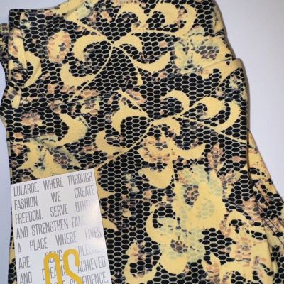 NEW LuLaRoe OS (2-10) Black Cream Floral Fishnet Pattern Leggings