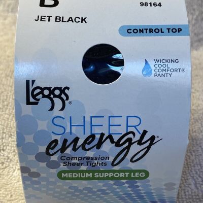 L'eggs Sheer Energy Sz B Jet Black Control Top Tights Medium Support 98164