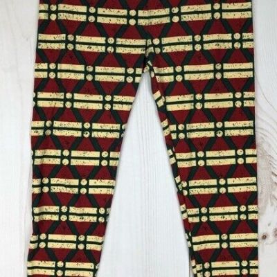 LuLaRoe Womens Leggings Beige Red Geometric Stretch Pull On One Size