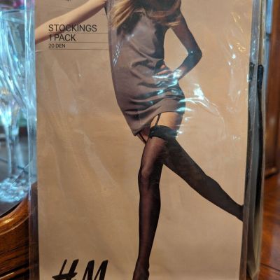H & M Very Sexy 20 Denier Semi-Shiny Nylon Stockings For Garters In Black Medium