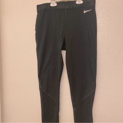 Nike Pro fleece lined black yoga running leggings hi rise womans size L